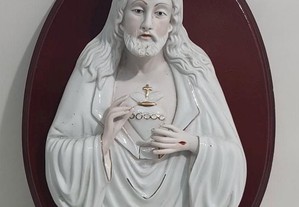 Coração de Jesus em Cerâmica c/ Moldura em Madeira