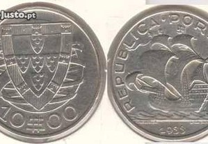 10 Escudos 1933 - mbc+/bela prata