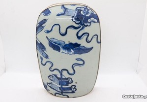 Caixa Porcelana e Prata Chinesa Azul e Branco Pena 22 C cm