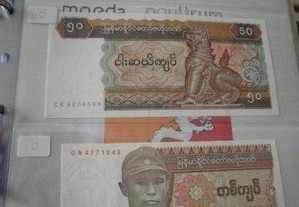 BURMA MYANMAR 13 Notas 11 NÃO Circuladas e 2 bem conservadas Conforme as fotos