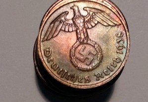 Moedas 2 Reichspfennig 1938 Cobre com suástica