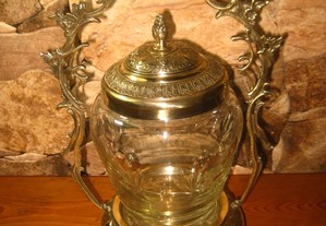 Antiga boleira compoteira biscoiteira latão vidro 1900s