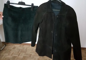 PELE genuina - conjunto saia + casaco