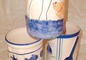 Caixa de talheres cerâmica tema mar 13x18cm