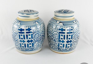Par de potes de ginjas porcelana da China, com símbolo de dupla felicidade, República