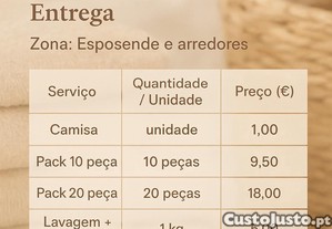 Lavagem e Passadoria em Casa   Recolha e Entrega  Zona: Esposende e arredores