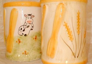 Caixa de talheres cerâmica vaca e espiga 13x18cm