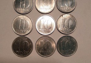 Moedas 10 Pfennig 1963 a 1989 Alemanha