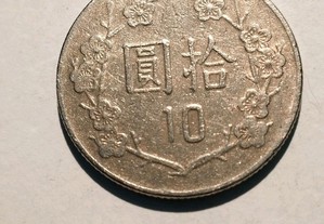 Moeda de 10 Yuan 1998 Taiwan em muito bom estado de conservação