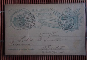 Portugal Postal circulado Carimbos Santarém e Porto 1906