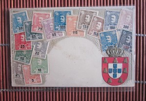 Portugal Postal com Escudo do Reino e selos em relevo -Monarquia