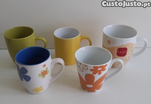 Lote 5 Canecas Porcelana Diferentes Decor Coloridas Colecção