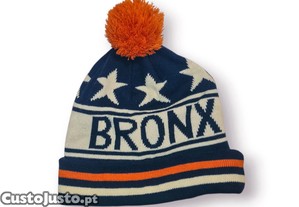 Gorro Malha  BRONX    Azul Marinho com Pompom Laranja