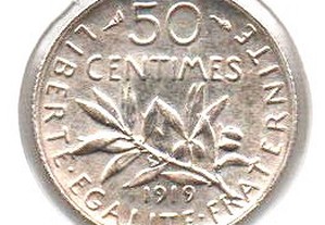 França - 50 Centimes 1919 - soberba prata