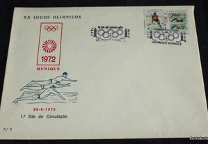 Envelope FDC XX Jogos Olímpicos 1972 Munique 1.º Dia de Circulação 