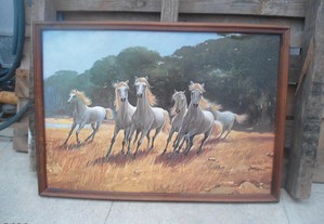 quadro antigo grande , cavalos , impressao