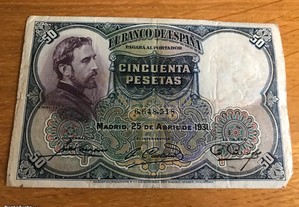 Nota antiga de 50 pesetas de 1931