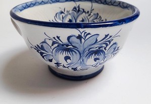 Taça Antiga Tigela Faiança Azul Pintado à mão Flores
