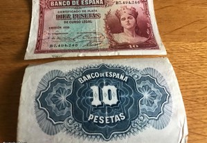 2 Notas antigas de 10 pesetas de 1935