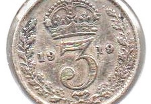Grã Bretanha - 3 Pence 1919 - mbc/mbc+ prata