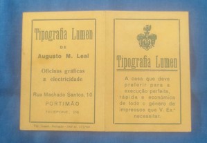 calendário de 1949 da Tipografia Lumen