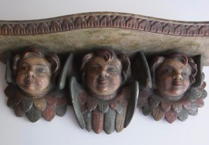 Arte Sacra Séc XIX/XX: Mísula 3 faces de serafins em talha policromada