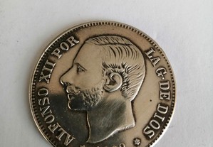 Moeda de 5 pesetas prata 900, de,1882