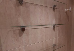 3 prateleiras de vidro com suportes de parede para casa de banho ou outro fim