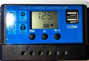 Regulador Painel solar Carga Bateria 12V 24V PWM 20A Visor