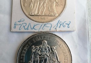 Moedas de prata 900 de 10 e 50 Francos Franceses