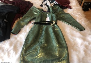 vestido novo forever unique verde com cinto tamanho s