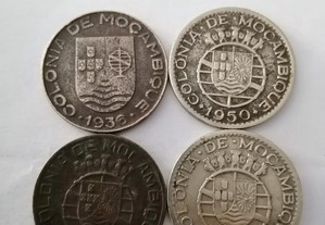 Moedas de 1 escudo. Moçambique. 1936, 1945, 1950, 1951