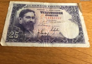 Nota antiga de 25 pesetas de 1954
