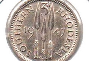 Rodésia do Sul - 3 Pence 1947 - soberba prata
