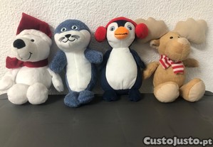 Coleo 4 Peluches KINDER - Ursinho, Foca, Pinguim e Rena