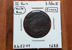 Moeda III Reis 1688 D. Pedro II, Ensaio (Muito Rara)