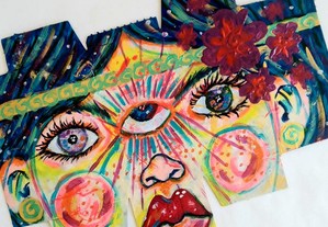 Pintura em cartão rosto feminino para emoldurar