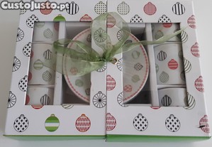 Conjunto Natal Novo Kasa Caf Porcelana 6 Chvenas 6 Pires