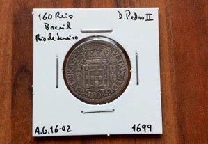 Moeda 160 Reis 1699 D. Pedro II Brasil Rio de Janeiro