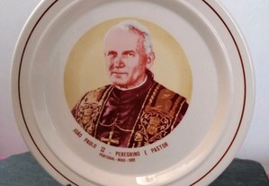 Prato com 20 cm com imagem João Paulo II, loiça Sacavém