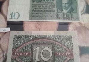 ALEMANHA 2 Reichsbanknote10 Mark RARAS De 6 Fevereiro 1920 Sem Nº e 22 JANEIRO de 1929 Nº T10850438