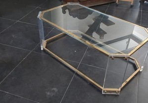mesa de apoio , em latão,vidro e acrílico