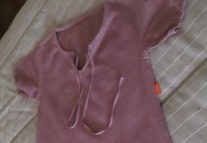 Vestido solto, bordado em baixo, cor-de-rosa mate, Idade 7 - 8 anos - Rigorosamente como novo