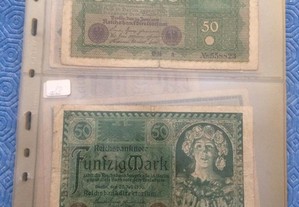 ALEMANHA Reichsbanknote 2 Notas de 50 Mark Raras