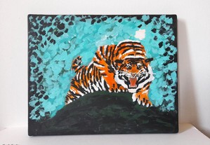 Quadro com pintura de tigre tela com pintura animal decoração