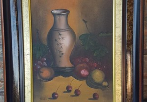 1 Quadro a oleo pintado sobre tela com moldura - antigo - 60 x 50 cm