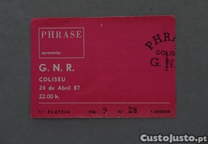 Bilhete antigo de concerto GNR Coliseu 1987