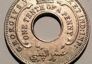 Moeda de 1/10 (um décimo) de Penny 1940 British West África