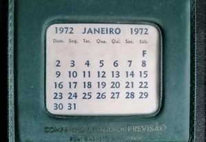 Calendário de secretária da antiga Companhia de Seguros Previsão do ano de 1972