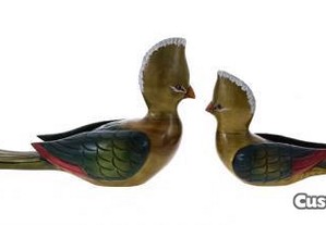 Escultura em madeira de dois pássaros Knysna Lourie/Tauraco - Arte sul-africana